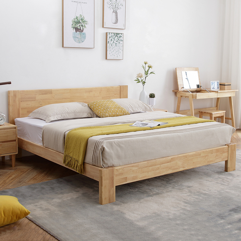 Full solid wood bed 1.8m double bed Master bedroom modern simplicity 1.2m Nordic economical single bed 1.5 log bed