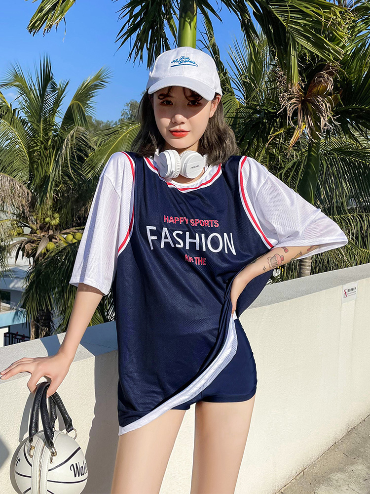 Three-piece sports swimsuit slightly fat mm large size body-covering belly female winter hot spring travel conservative swimming trunks