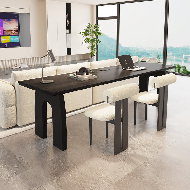 Transforming the Living Room into a Sofa-Free Space, a Long Table by the Window for Reading and Studying, a Solid Wood Double Study Desk, Computer Desk, Writing Desk
