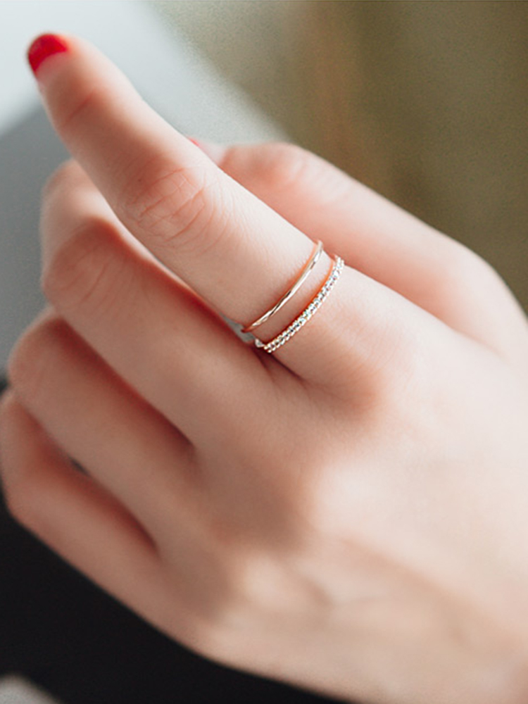 Ring women's Japan and South Korea light luxury niche design sense net red flash diamond double adjustable opening index finger ring