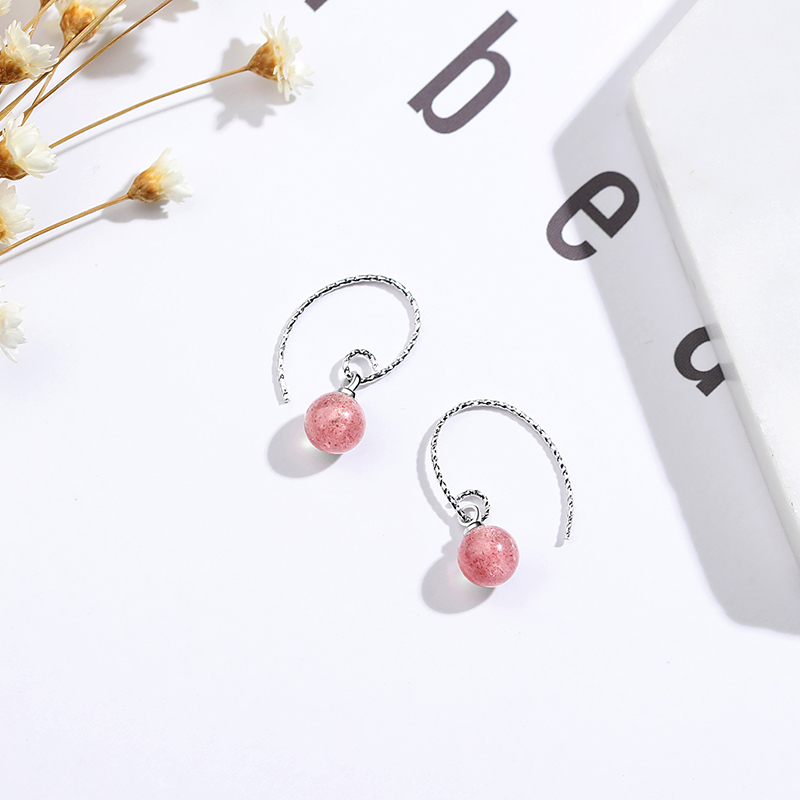 S925 Pure Silver Strawberry Crystal Earrings With Peach Blossom Ear Pendant Temperament 100 Hitch Pink Crystal Short Earrings Gift Woman