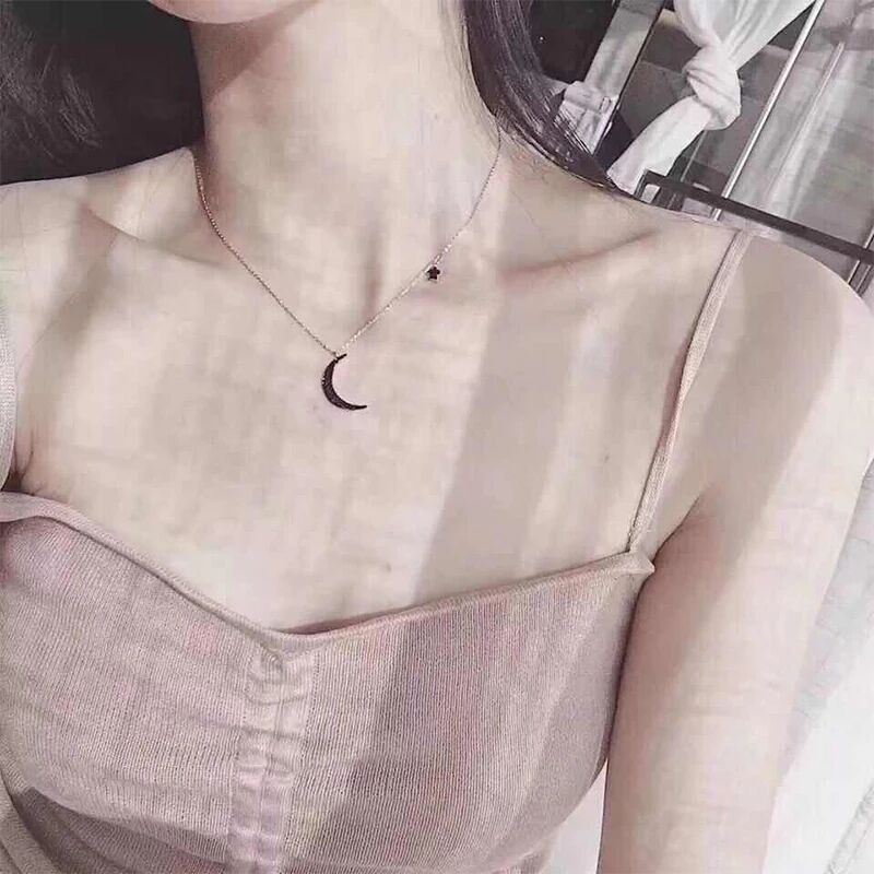 S925 pure silver black moon necklace female Korean version minimalist Temperament Star Moon Lock Bone Chain Lukewarm Chic Necklace