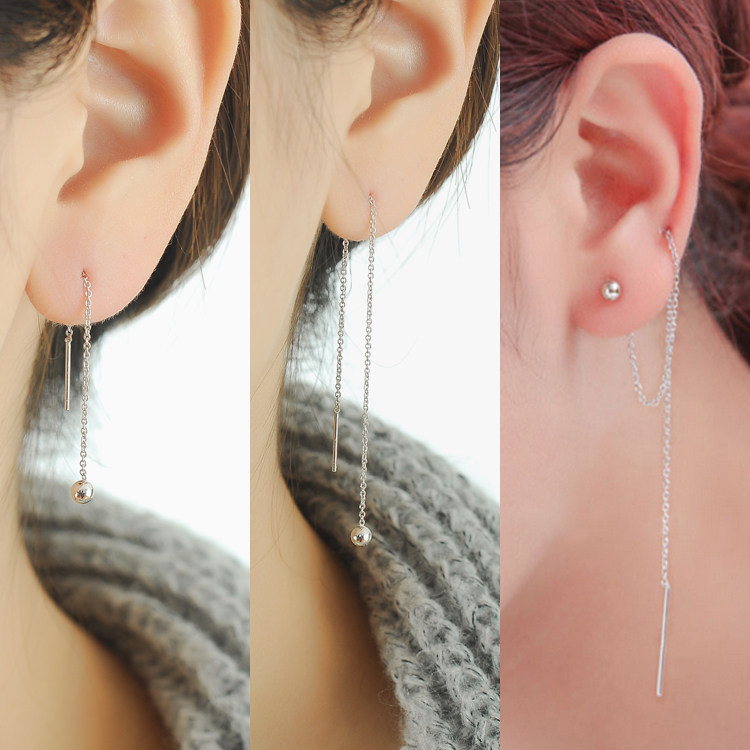 925 sterling silver earrings female Korean simple silver ball peas tassel earrings personality all-match short and long version earrings earrings