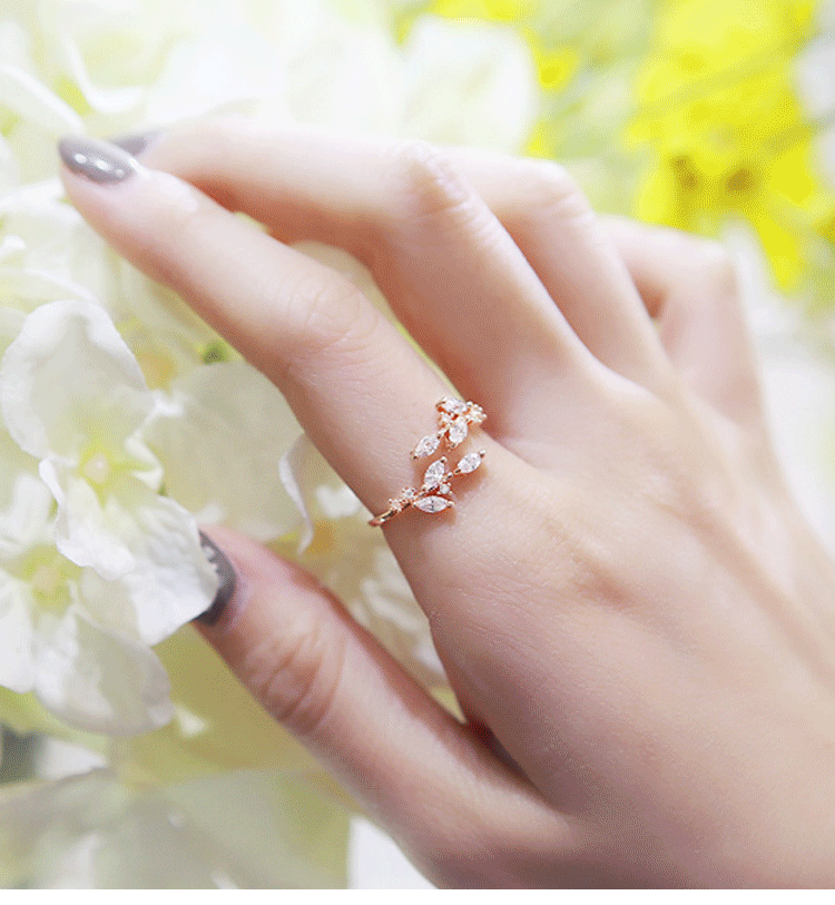 S925 sterling bạc kim cương lá cây nhẫn mở điều chỉnh nhẫn nữ Nhật Bản và Hàn Quốc cá tính người chỉ số nhẫn đuôi ngón tay nhan cuoi
