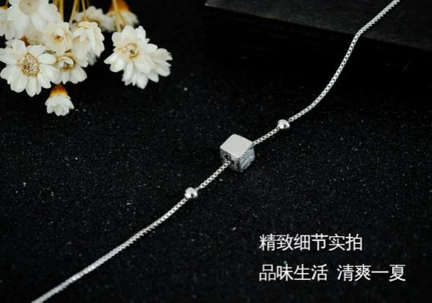 Mùa hè mới 925 sterling bạc chải nhỏ mắt cá chân vuông Nữ Nhật Bản và Hàn Quốc của phụ kiện đơn giản tươi mới sinh viên vòng chân titin ko gỉ