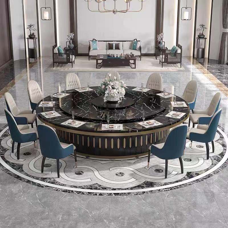 New hotel electric dining table Large round table automatic turntable Solid wood hot pot table and chair combination 15 people 20 hotel round table