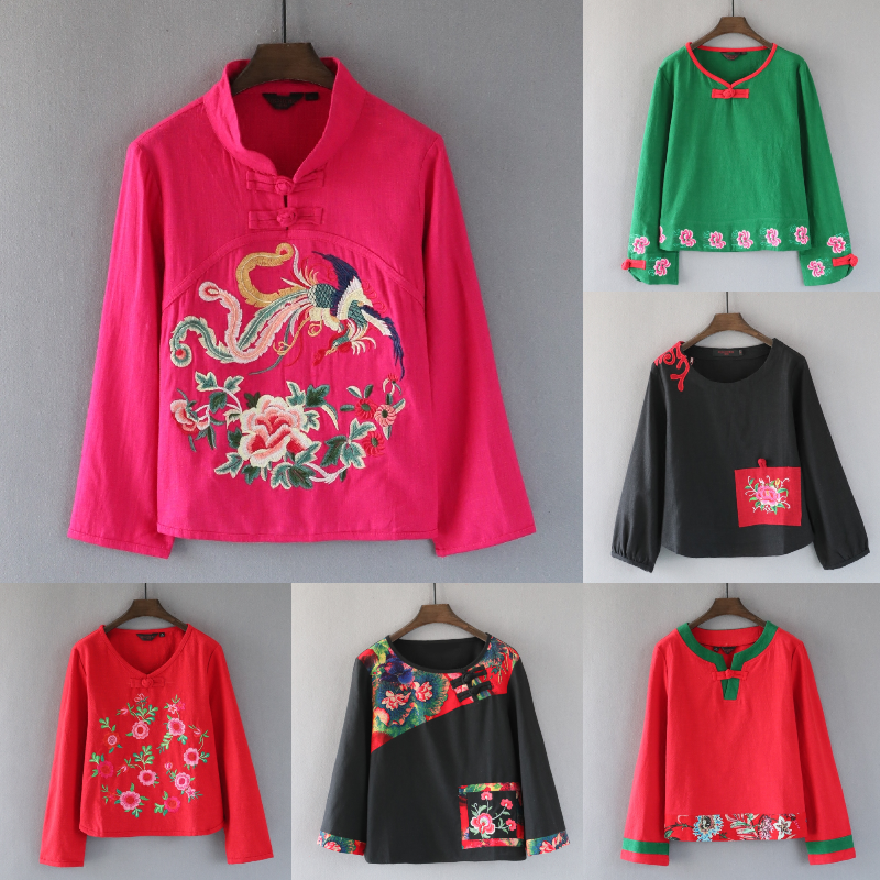 (Non-returnable)Off-code special clearance middle-aged ethnic style women's clothing large size loose mom cotton T-shirt