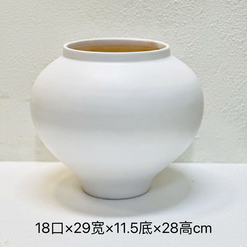 Simple Style White Ceramic Vase, Quiet Style Decorative Ornament, Living Room Flower Pot, High-End Home and Guesthouse Bonsai Flower Vessel