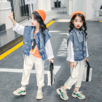 Girls cowboy vest spring and autumn 2019 New wear in the Korean version of foreign-style coat childrens boys fashion tide