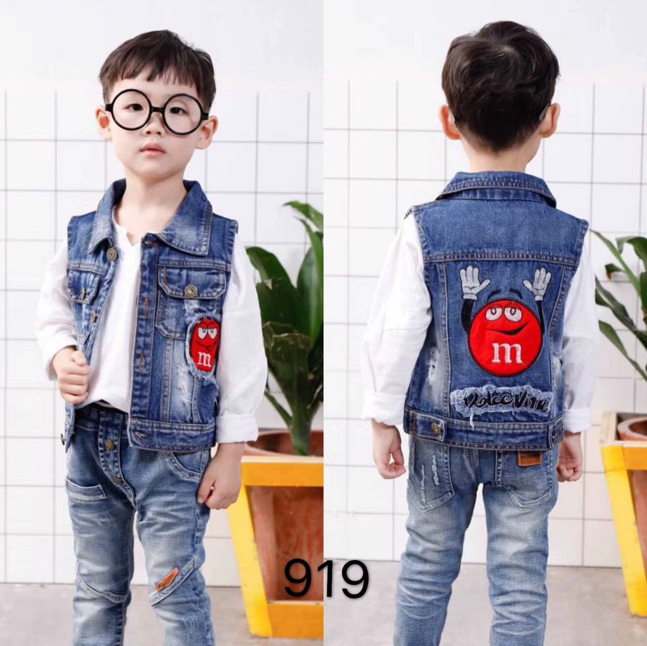 Áo vest nam mùa xuân và mùa thu denim bé gái mùa xuân và mùa thu 2 áo 3 trẻ em 4 phiên bản Hàn Quốc phần mỏng 7 tuổi 5 áo vest vai thủy triều 6 áo gile thu đông cho bé trai