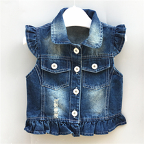 Spring and autumn childrens clothing girls denim waistcoat baby denim vest waistcoat coat thin coat tide