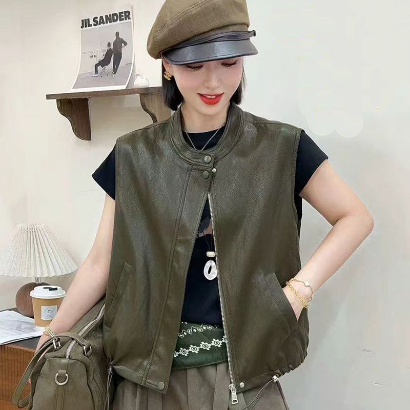 Retro Leather Vest for Women, Short Style, 2026 Autum New Style, Pure Color Leather Jacket, Casual Vest, Sleeveless Vest Retro Leather Vest for Women, Short Style, 2026 Autum New Style, Pure Color Leather Jacket, Casual Vest, Sleeveless Vest