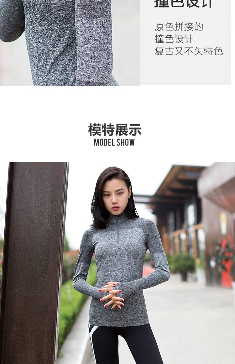 Yoga Tops Thể thao Tay dài Nữ Nửa Zip 2017 Mùa xuân Đứng Cổ áo Tay áo AB Sợi Xám Ash Thể dục Raglan Tay áo thảm yoga liforme
