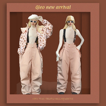 QLeo Original Ski Wear Womens Suit Niche Waterproof Bib Ski Pants Short Doll Collar Ski Jacket