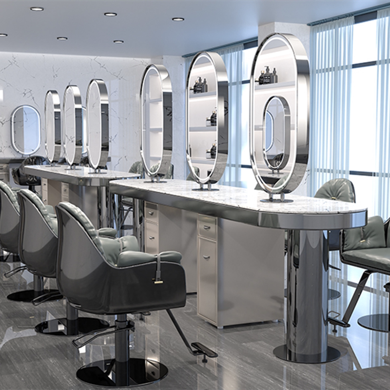 Li Kun shop net red mirror table cabinet all-in-one ironing mirror hair salon special double-sided mirror marble table with lamp hairdressing mirror