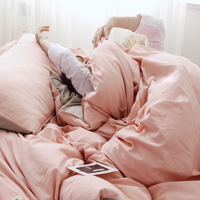 Muji giường bốn bộ bông rửa đôi chiến đấu rắn màu bông cotton mùa xuân và mùa hè đơn giản phong cách Bắc Âu - Bộ đồ giường bốn mảnh chăn ga gối everon 2020