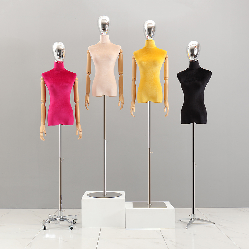 Clothing store model props female half-length women's clothing display stand silver electroplating head color velvet wedding dress model shelf