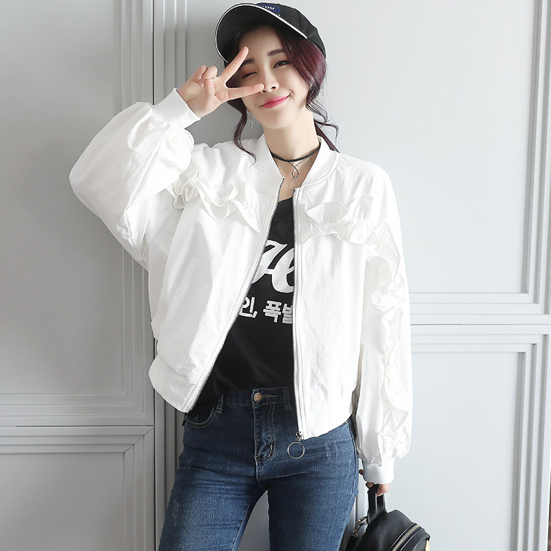 Casual Wind White Lotus Leaf Agaric Side Baseball Suit Lady Short Section 2022 Spring Autumn Season New Casual Jacket Jacket