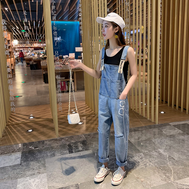 2022 Summer new embroidered cowboy hug bag pants lady Korean version loose slim fit slim harness even body pants