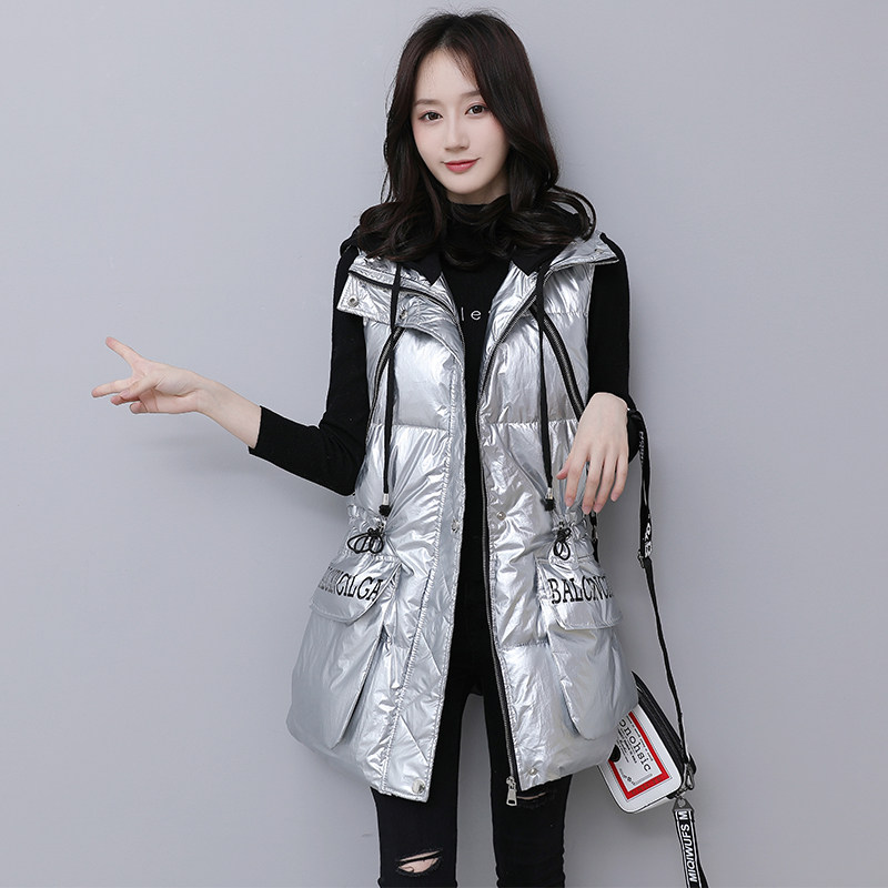 Down cotton Machia women's medium long version with cap splicing autumn and winter 2021 New Korean version loose with horse jacket jacket