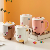 Painted Cat Mark Cup Creative Personality Trends Cute Teenage Ceramic Cups with cover Large Capacity Nordic Ins