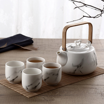 Marbled Japanese tea set tea set Tea Kettle tea cup wooden tray ceramic black tea tea set household lifting beam pot