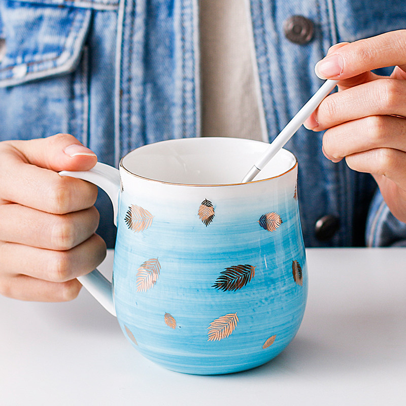 Fashion hand-colored mug Creative ceramic cup Couple breakfast cup Cute milk cup Graffiti porcelain art