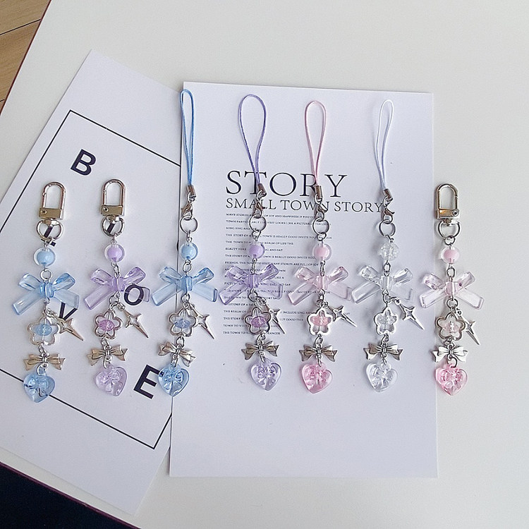 Japanese and Korean style girl's bow phone case pendant CCD heart charm chain coin purse pendant card album keychain trendy