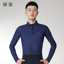 Feizi mens modern dance tops long-sleeved square dance practice clothes Latin dance ballroom dance POLO dance clothes F5003