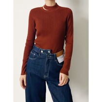 (Rugosa M) neckline split design long sleeve slim sweater women slim wool base shirt