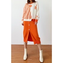 (Rugosa M) alpaca two-color knitted skirt womens elastic waist casual wool skirt long high waist