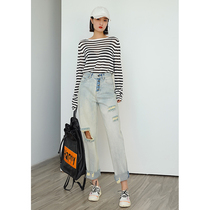 RUGOSAM Joker hole straight jeans womens tide loose retro nostalgic straight tube beggar Harlem pants