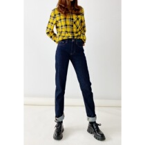 (Rugosa M) dark blue straight jeans high waist slim casual trousers womens wild roll