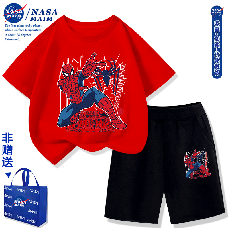 Spider-Man Clothing T-Shirt Children's Set Summer 2026 New Pure Cotton Boys Cartoon Marvel Short-Sleeved Shorts