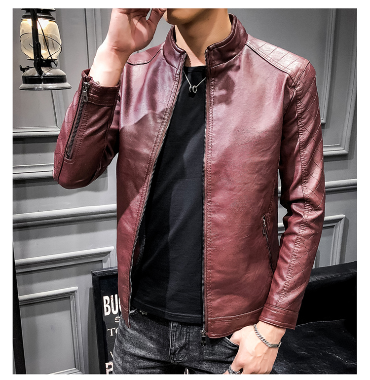 Xuân 2018 áo khoác nam da nam Hained youth đứng cổ áo khoác da xe máy slim áo da giản dị áo khoác nam đẹp