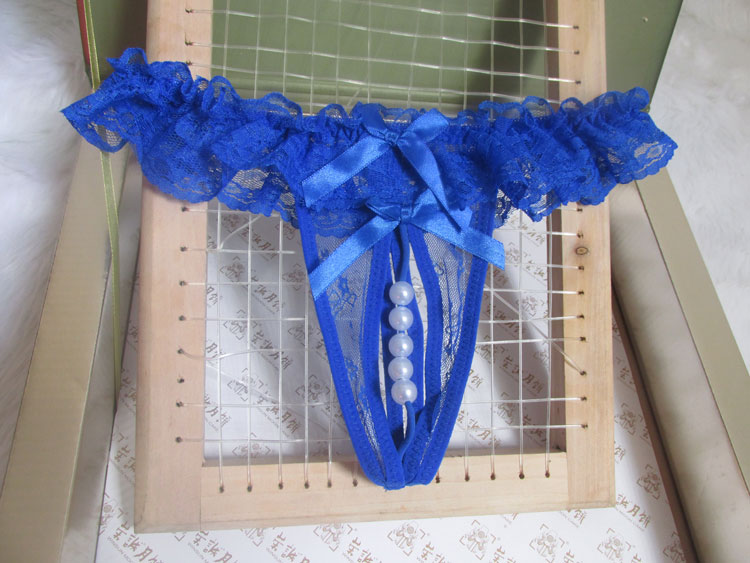 Quần lót ngọc trai massage thong cao trào thong cám dỗ màu xanh gợi cảm của phụ nữ quần lót ren nhỏ quần xì áo vú