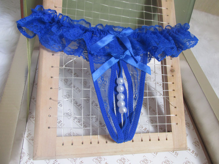 Quần lót ngọc trai massage thong cao trào thong cám dỗ màu xanh gợi cảm của phụ nữ quần lót ren nhỏ quần xì áo vú