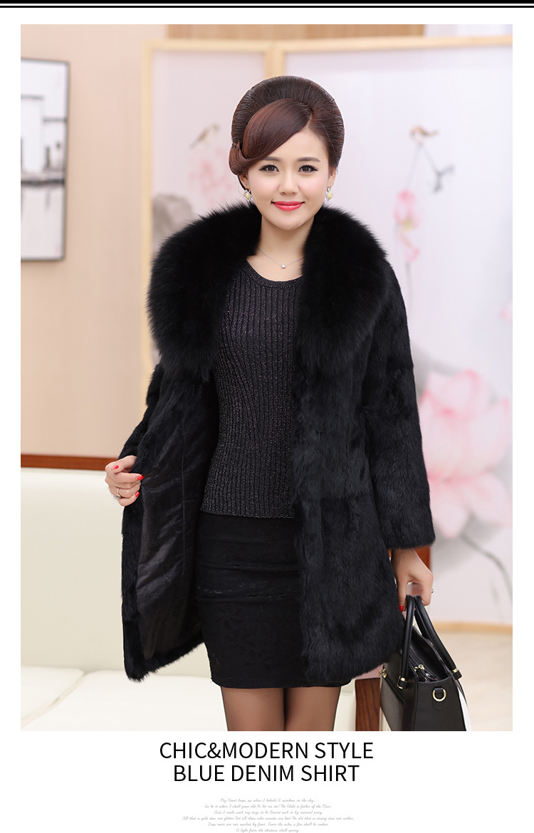 Fox fur collar rabbit fur áo khoác cỏ nữ coat phần dài mẹ mùa thu và mùa đông quần áo Haining fur chống mùa giải phóng mặt bằng khuyến mãi áo da lót lông cừu