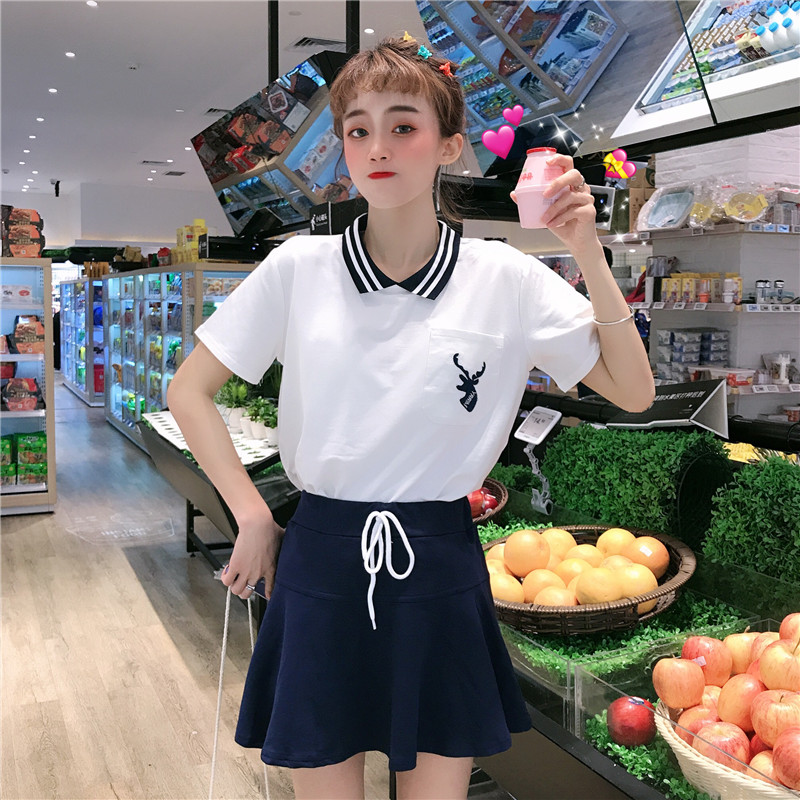 VK旗艦店 韓系學院風休閒運動套裝短袖裙裝