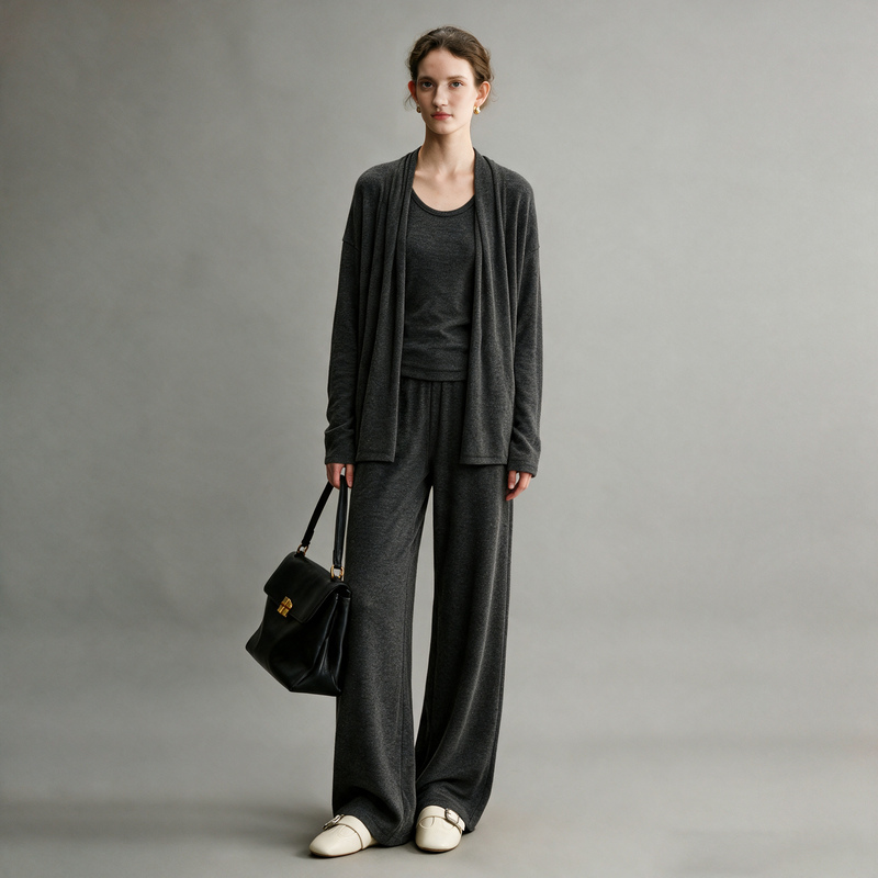 Relaxed Korean-Style Sports Suit for Women 2026 Autumn New Cardigan Jacket with Inner Vest and Wide-Leg Pants Three-Piece Set