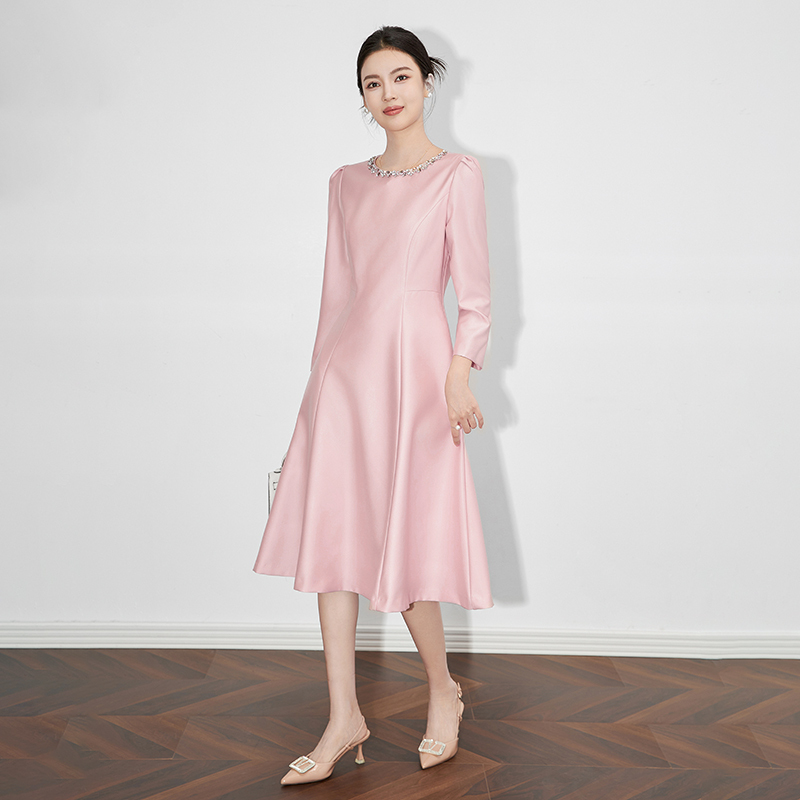 Autumn Women's Clothing 2026 New Style Dress High-End Exquisite Hepburn Style Rhinestone Socialite Elegant Dress Formal Dress