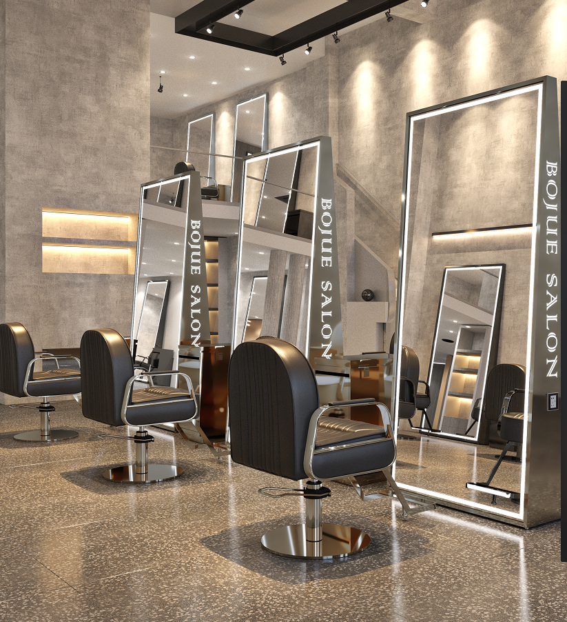 Barber shop mirror table Floor-to-ceiling simple beauty salon with lights Single-sided double-sided hair cut mirror Full body wall hair salon mirror