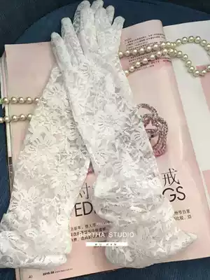 Bertha long version full finger lace wedding gloves elegant temperament wedding tour photography photo sale