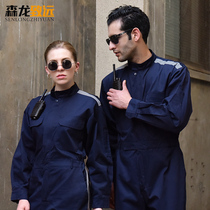 Cotton one-piece work clothes Mens one-piece work clothes Cotton long-sleeved auto repair workers labor insurance clothes Spray paint reflective strip