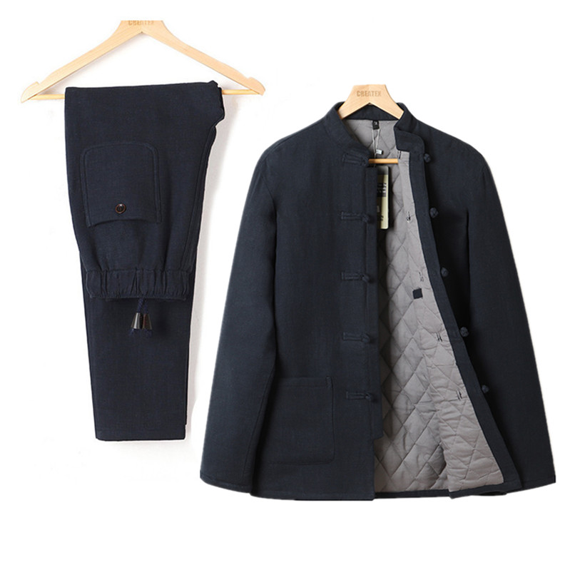 Hanfu Winter Style Men's Tang Dress Linen Suit China Wind Retro Style Cotton Linen Jacket Thick Cotton Clothing Cotton Padded Jacket