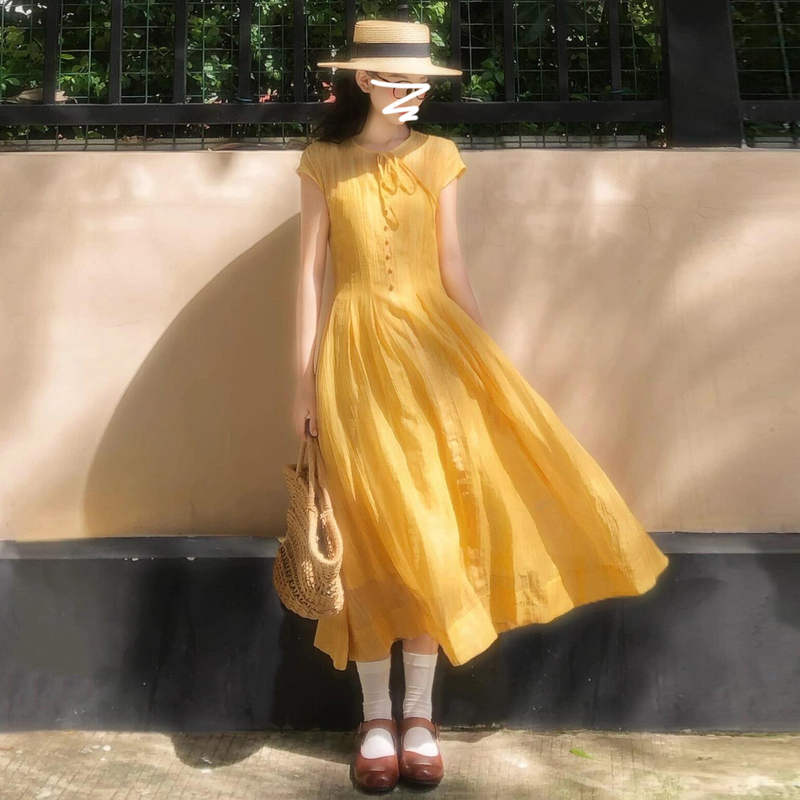French-Style Yellow Sleeveless Dress for Women, Summer 2026 New Model, Petite, Beach Vacation, Slimming, Elegant Long Dress