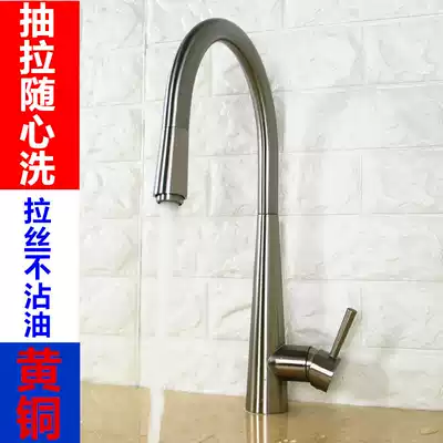 Exported to Germany all-copper pull-out kitchen wire drawing faucet hot and cold wash basin sink non-stained contemporary same style