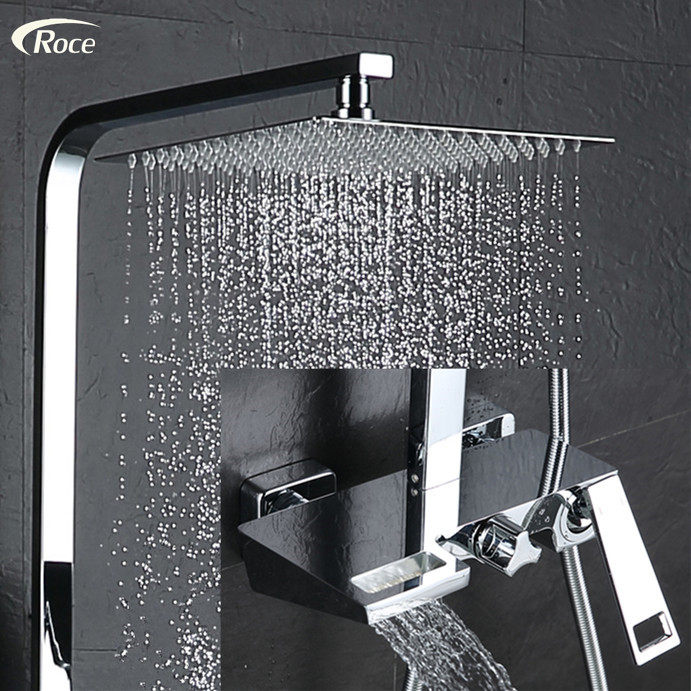 German Shower Shower Kit Shower FULL COPPER BATH TAP WATERFALL WATER OUT ULTRA-THIN SQUARE BOOSTER SHOWER
