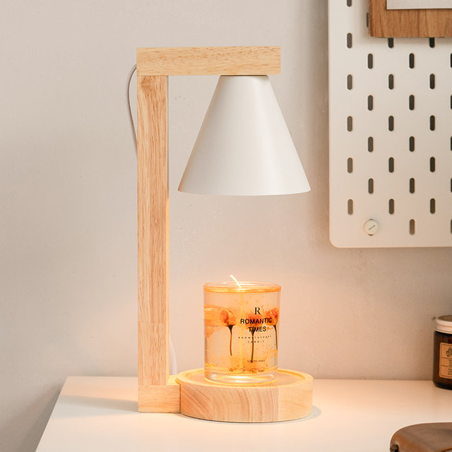 Japanese-Style Natural Wood Aromatherapy Wax Melting Lamp, Smokeless, Creative Bedroom Bedside Lamp, Romantic Candle, Dimmable, Trendy Retro
