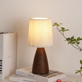 Wabi-Sabi Pleated Table Lamp Bedroom Ceramic Wood Grain High-End Night Light Warm and Romantic Home Decoration Atmosphere Bedside Lamp